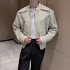 Street Retro Perritos Atractivo Chaqueta Corta de Cuero para Hombres y Mujeres Primavera y Otoño Sentido de Alta Gama Holgada Motocicleta Cuello Vertical Chaqueta de Cuero Tendencia