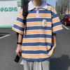 Moda Masculina da Moda Nova 2023 Verão Jovem Popular Gola Polo Manga Curta Listrado Solto Top Casual