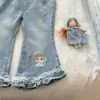 Roupas de Outono para Meninas Calças Calças Flare Estilo Coreano Novos Calças Compridas Cartoon Infantis Jeans para Bebês Conjuntos Tendência
