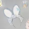 Faixa de Cabeça com Orelhas de Coelho de Pelúcia Doce Transfronteiriça Kc Acessório de Cabelo Cosplay Orelha de Coelho de Empregada Headwear de Orelha de Coelho Lolita com Laço