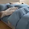 Serie Jianxi 100% Algodón Color Sólido Dos Tonos Ropa de Cama Juego de Cuatro Piezas Simple Color de Contraste Juego 100% Algodón Sábana Sábana Ajustada Se Puede Enviar Directamente