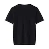Suéter de Lã Merino Fina 16 Gauge Fio Yangtze Alemão Gola Redonda Manga Curta Primavera/Verão Camiseta Fina Versátil para Mulheres
