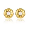 Moda Transfronteriza Europea y Americana Versátil Acero de Titanio Redondos Plegados Perla Acero Inoxidable Aretes Aretes de Alta Gama para Mujeres