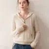 Nuevo Suéter de Cachemir con Media Cremallera y Capucha para Mujer Otoño e Invierno Color Sólido Corte Holgado con Bolsillos Camisa Base de Punto de Manga Larga