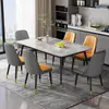 Juego de mesa y sillas de comedor moderno minimalista, con tablero de losa de roca para un toque de lujo, adecuado para apartamentos pequeños, mesa de comedor rectangular