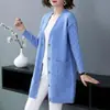Cárdigan de punto grueso talla grande 2026 para mujer, suéter abrigo versátil de cuello V con bolsillos, de un solo botón, longitud media para primavera y otoño