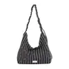Bolsa de mano rayada artística de gran capacidad estilo coreano para mujer, bolso de hombro casual para estudiante y viajero 2026