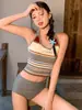 Moda Coreana Nuevo Traje de Baño para Mujer 2025 Dividido de Cintura Alta Cubre Vientre Adelgazante Pecho Pequeño Retro Simple Traje de Baño para Aguas Termales