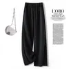 Pantalones casuales de lana color blanco roto de pierna ancha para mujer, nuevo estilo otoño e invierno, de cintura alta, adelgazantes, holgados, de caída recta