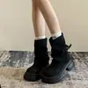 Botas Chunky Marrons de Solado Grosso Botas de Cowboy Ocidental para Tornozelo Crianças 2026 Novas Botas para Barra de Calça de Outono Estilo Retrô Dr. Botas Martens