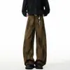 Calças Cargo Wukong Patchwork Retro Americano Tingimento Sujo para Homens, Primavera Soltas Versáteis de Perna Larga Nicho Longas