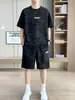 Traje casual tie-dye de seda modal para hombre, conjunto de camiseta de manga corta ligera de verano, ropa deportiva de verano