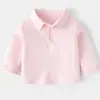 Camisa polo básica de color liso para bebé, ropa de otoño para niños, top de manga larga con cuello camisero para bebé niño, camisa base versátil de manga larga