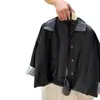 Casaco Feminino 2026 Outono Novo Estilo Moda Infantil Estiloso Simples Design de Manga Dobrada Jaqueta de Couro Preta