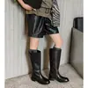 Botas largas de piel de caballo envejecida, nuevo estilo otoño e invierno, botas de jinete, cuero genuino por dentro y por fuera, punta redonda, tacón medio, cierre de cremallera en la parte trasera, botas altas hasta la rodilla