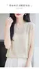 Camiseta de punto de manga corta con cuello en V para mujer, estilo veraniego fino con diseño calado, top adelgazante y elegante, camiseta sin mangas fresca de lino de bambú