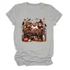 Camiseta feminina da Amazon Wish, transfronteiriça europeia e americana, de caimento solto, com estampas de bezerro de três cabeças, abóbora em carroça e folha de bordo, gola redonda, mangas curtas