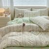 Juego de cuatro piezas de algodón puro estilo Mori Cubierta de edredón individual de algodón Ropa de cama Dormitorio Sábana de tres piezas Juego para las cuatro estaciones