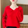 Sudadera con capucha de punto de otoño e invierno 100% lana de alta gama lista para usar, suéter con capucha suelto y suave, sudadera básica para mujer