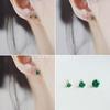 Aretes de Plata Esterlina S925 Chapados en Oro de 14K Verdes de Abuela Mini Combinables Pequeños Redondos de Cuatro Garras Japoneses y Coreanos