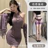 Não perca a diversão noturna lingerie sexy renda cheongsam roxo puro desejo vento uniforme saia de quadril conjunto pijamas qqny