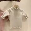 Camiseta Básica de Bebé Estilo Coreano INS Camisa Base Color Sólido Algodón Cuello Mock Manga Larga Top Sencillo