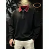 Estilo Primavera/Otoño 2026 Ropa Americana para Hombre Estilo Primavera/Otoño Solapa Engrosada Manga Larga Bloque de Color Costura Expuesta Media Cremallera Top Holgado