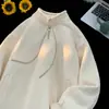 Moletom de Cor Sólida com Zíper e Gola Alta para Homens 2025 Outono/Inverno Marca Japonesa Retro Tendência Jaqueta Jacquard Solta Moda Casal