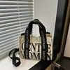 Bolsa Feminina de Lona Estilo Clássico Letras Bolsa de Mão de Lona Pequena Bolsa Transversal Ins Estilo Coreano Casual Bolsa de Ombro