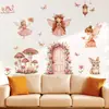Br1453F Desenho Animado Conto de Fadas Flor Rosa Fada Borboleta Pequeno Animal Estilo Menina Casa Autocolante de Parede Autoadesivo