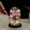Flor de Rosa Eterna Personalizada Cubierta de Cristal para Escritorio Adorno de Luz Nocturna Jabón Regalo Flor de Jabón Ramo que No se Marchita