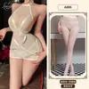 Lencería sexy con temática naranja, uniforme transparente de malla con retazos y tirantes para chica sexy, pijama seductor que no se quita A895