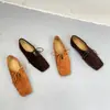 Novos Sapatos Loafers Outono 2024 Tira Camurça Estilo Coreano Versátil Salto Baixo Cano Médio Bico Quadrado Couro Bovino Feito à Mão para Mulheres