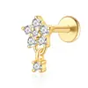 Brincos de flor em prata de lei S925 com espiral interna, acessórios de orelha na cor dourada, studs de piercing de cartilagem de orelha de fundo plano em estilo nicho luxuoso