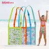 Nueva Bolsa de Playa Infantil Estampada Bolsa de Concha Niñas Niños Bolso Cruzado de Malla Bolsa Pequeña