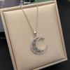 Collar de acero de titanio con forma de copo de nieve en forma de media luna para el mejor amigo de la pareja. No se cae. Regalo para el Día de San Valentín. Cadena de clavícula para mujer en la ronda de la luna.