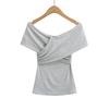 Camiseta Sexy Feminina Coreana Europeia e Americana de Manga Curta Off-shoulder Feminina Top Básico Puro Cruzado de Camada Dupla