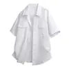 Camisa masculina leve de gaze bolha estilo retrô de Hong Kong, tamanho plus size, com gola de lapela, camiseta de manga curta, jaqueta camisão oversized