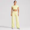 Conjunto Esportivo de Manga Curta com Costas Nuas Transfronteiriço para Mulheres com Bojos Top Fitness Roupa Esportiva ao Ar Livre Roupa de Yoga