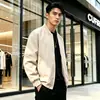 Jaqueta aviador unissex masculina de alta qualidade e estilosa, corte solto, tecido fosco, cor sólida, jaqueta off-white