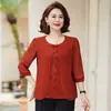 Ropa para Madre Blusa Falsa de Dos Piezas Manga Media Estilo Otoño 2025 Cubre el Cuerpo, Luce Adelgazante, Elegante Top Talla Grande para Mujeres de Mediana Edad y Mayores