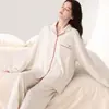 Pijama de primavera y otoño para mujer, algodón elástico, casual, se puede usar afuera, cárdigan con cuello de solapa, ropa de casa de manga larga, traje fino de otoño