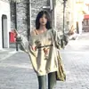 Sudadera de Manga Larga con Estampado de Letras de Marca de Moda Estilo Americano, Diseño de un Solo Hombro para Mujer, Estilo Primavera y Otoño, Corte Holgado, Adelgazante, Versátil, Top de Moda