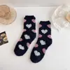 Calcetines de terciopelo de coral sin pelusa transfronterizos, calcetines clásicos de punto de coral con lunares y rayas, calcetines de casa oscuros de medio terciopelo para el suelo