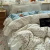 Funda de edredón con borde de algodón lavado suave y agradable para la piel Juego de cama de cuatro piezas Sábana de cama agradable para la piel Funda de edredón Juego de tres piezas para estudiante 4