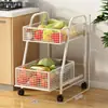 Cesta de Legumes para Cozinha Suporte de Armazenamento de Chão com Rodas Cesta de Frutas e Legumes Bancada Suporte Multifuncional para Armazenamento de Gengibre e Alho Carrinho Pequeno