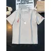 Camiseta Masculina de Verão Simples Bordada Desconstruída Gola Redonda Manga Curta Design Americano Moderno Solta Casual Manga Meia Manga