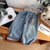 Jeans para Niños 2026 Otoño Nuevo Estilo Bolsillo Cuadros Niños y Niñas Holgados Rectos Casuales Mezclilla Pantalones Largos