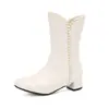 Botas Sapato Salto Grosso Cadarço Doce Mary Jane Estudante Tamanho 28 Contas 43 Folha de Lótus Pai-Filho Baixo Botas Femininas Botas Curtas
