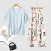 Roupa Personalizada de Algodão e Seda para Mães de Meia-Idade, Estilo de Luxo Leve, Respirável, Pijama Casual Simples, Conjunto para Casa, Pode Ser Usado Fora